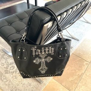 Large FAITH embellished vegan leather tote